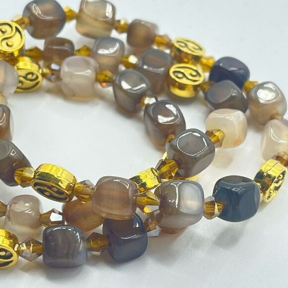 Crystal beaded stretch bracelet ONE NEW yin Yang coffee agate - Picture 9 of 10